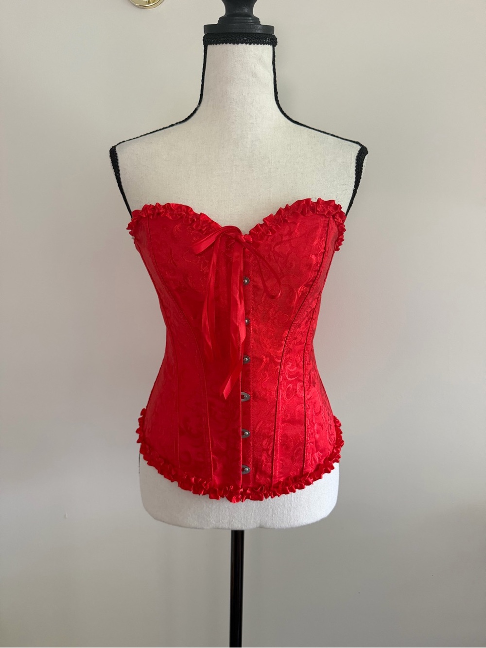 Red Satin Lace Bustier Corset Top - Women Intimates